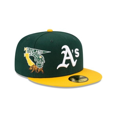 Green Oakland Athletics Hat - New Era MLB City Patch 59FIFTY Fitted Caps USA9287360